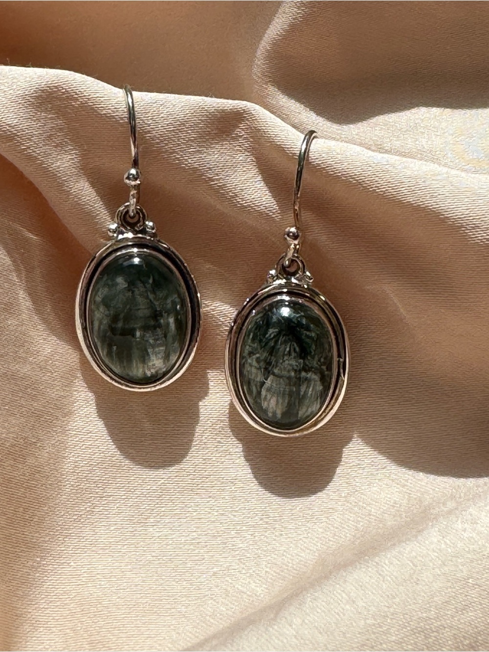 Sterling Silver Green Seraphinite Pendant & Earring Oval Necklace Heart chakra - Picture 10 of 16